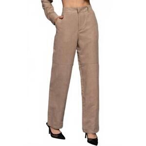 NEW ACTIVE BASIC suede straight leg pants in beige